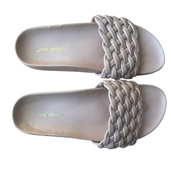 The Odells Braided Woven Tan Leather Slides Sandal 9 Los Angeles Rubber Outsole - Picture 3 of 9